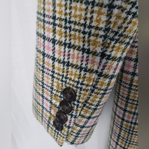 J.Crew Italian Wool Womens Green/Ivory Plaid Button Down Midi Length Coat Sz 2 - Picture 9 of 15